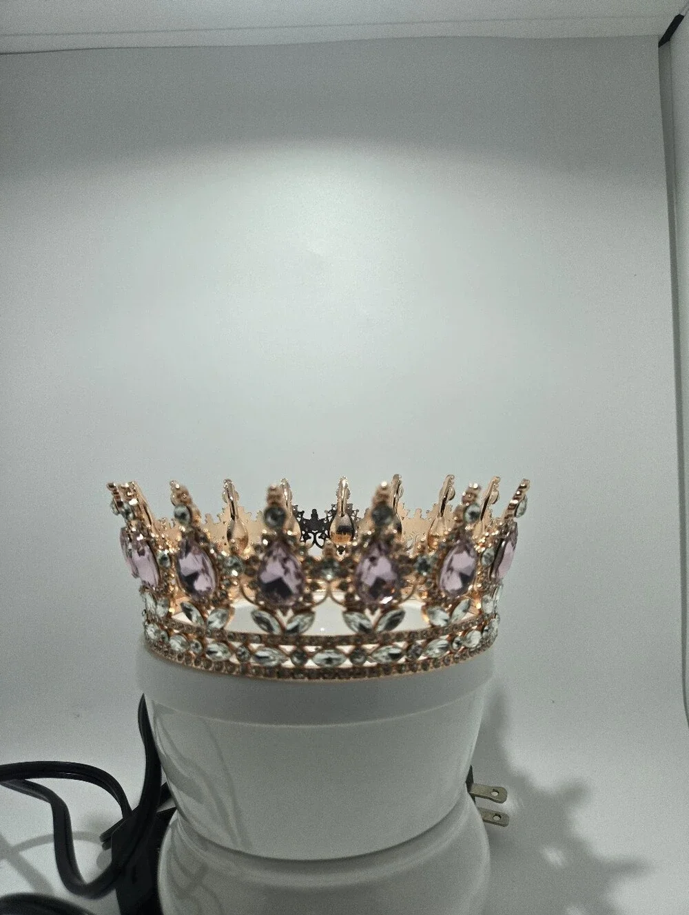 Rose Gold Pink Gemstone Tiara Crown - Women Accessories